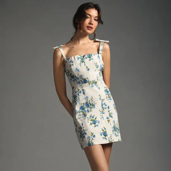 anthropologie white dress with blue flowers New Anthropologie Blue Floral